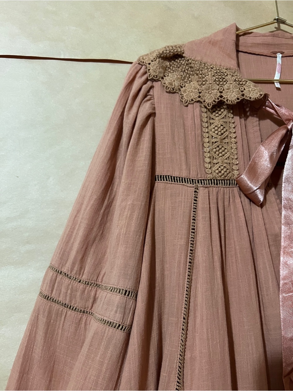 Free People | 5 O'Clock Tea Time Mini Dress Tie Neck Lace Ruffle Babydoll Size S - Picture 6 of 14